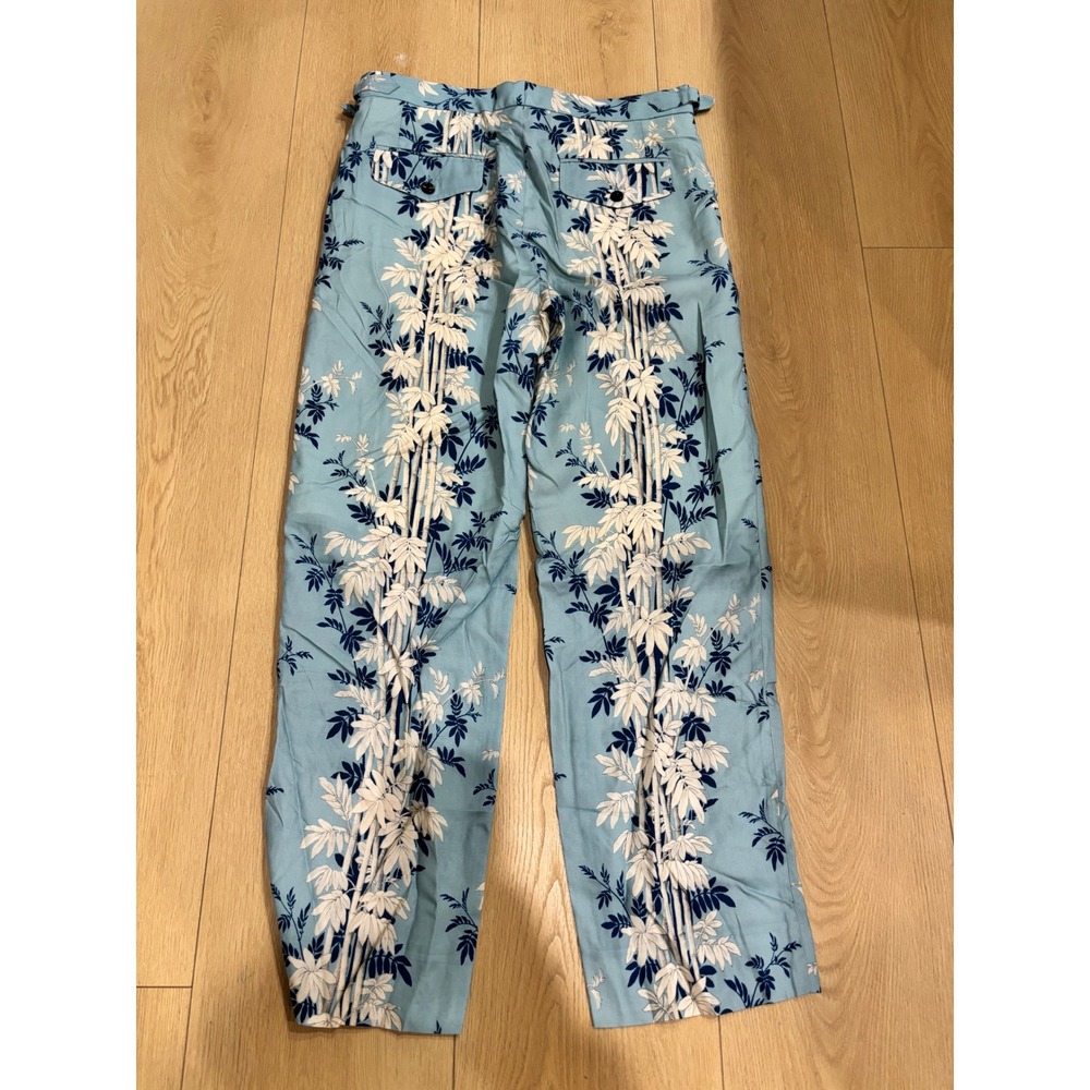 Bode Bamboo Forest Trouser Mens 32 Blue White Linen Floral Print 10-25-263‎ NEW